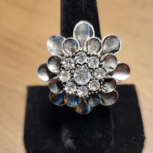 Silver Starburst Crystal Statement Ring